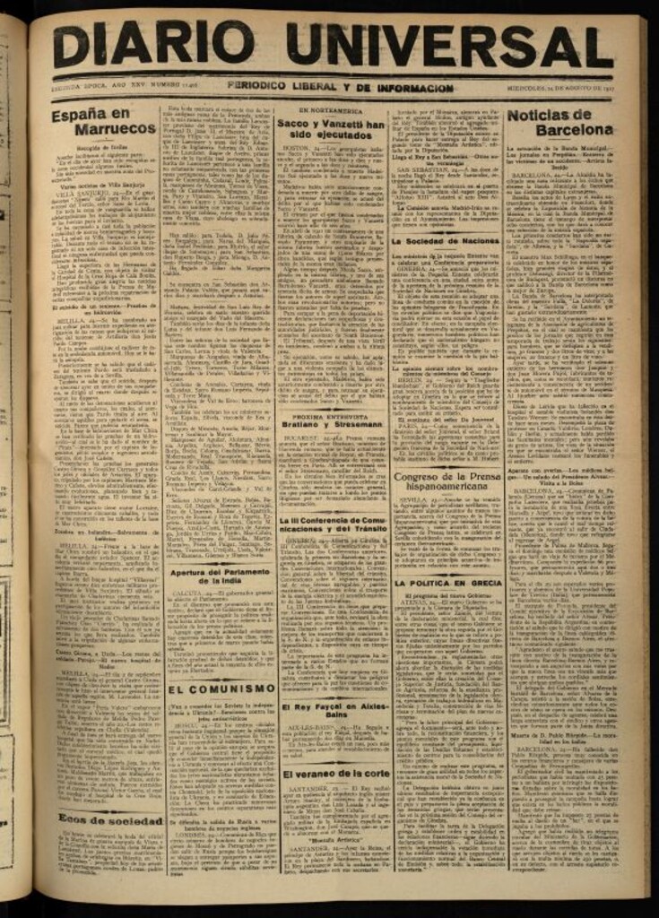 Miniatura de Diario Universal del 24 de agosto de 1927