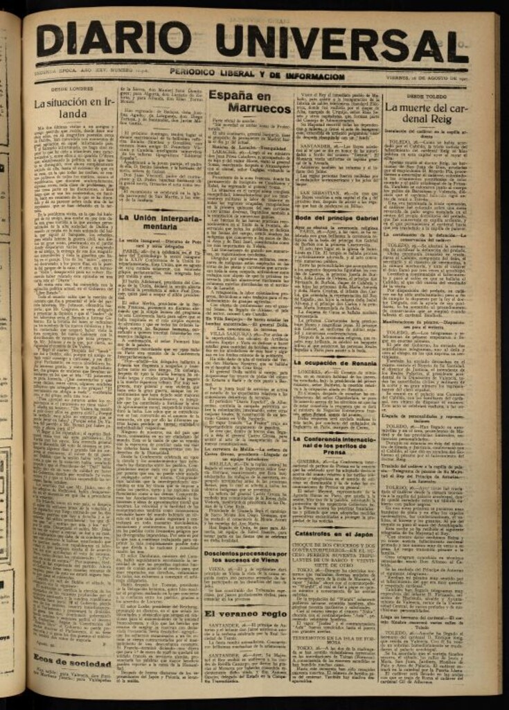 Miniatura de Diario Universal del 26 de agosto de 1927