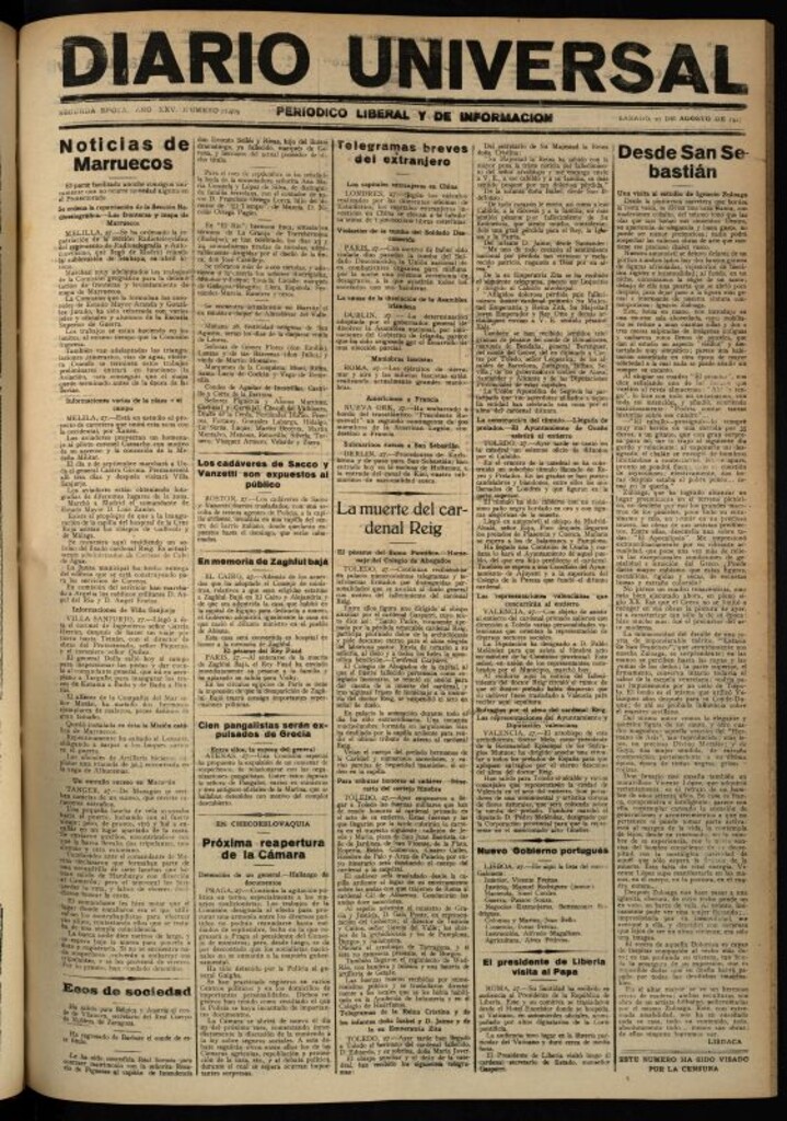 Miniatura de Diario Universal del 27 de agosto de 1927