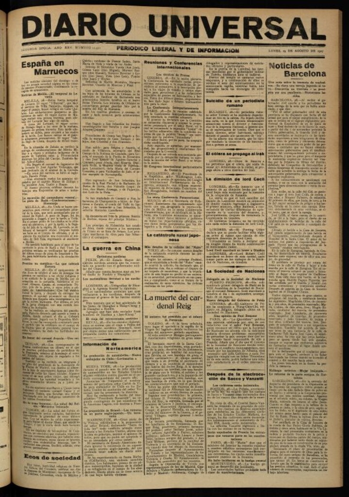 Miniatura de Diario Universal del 29 de agosto de 1927