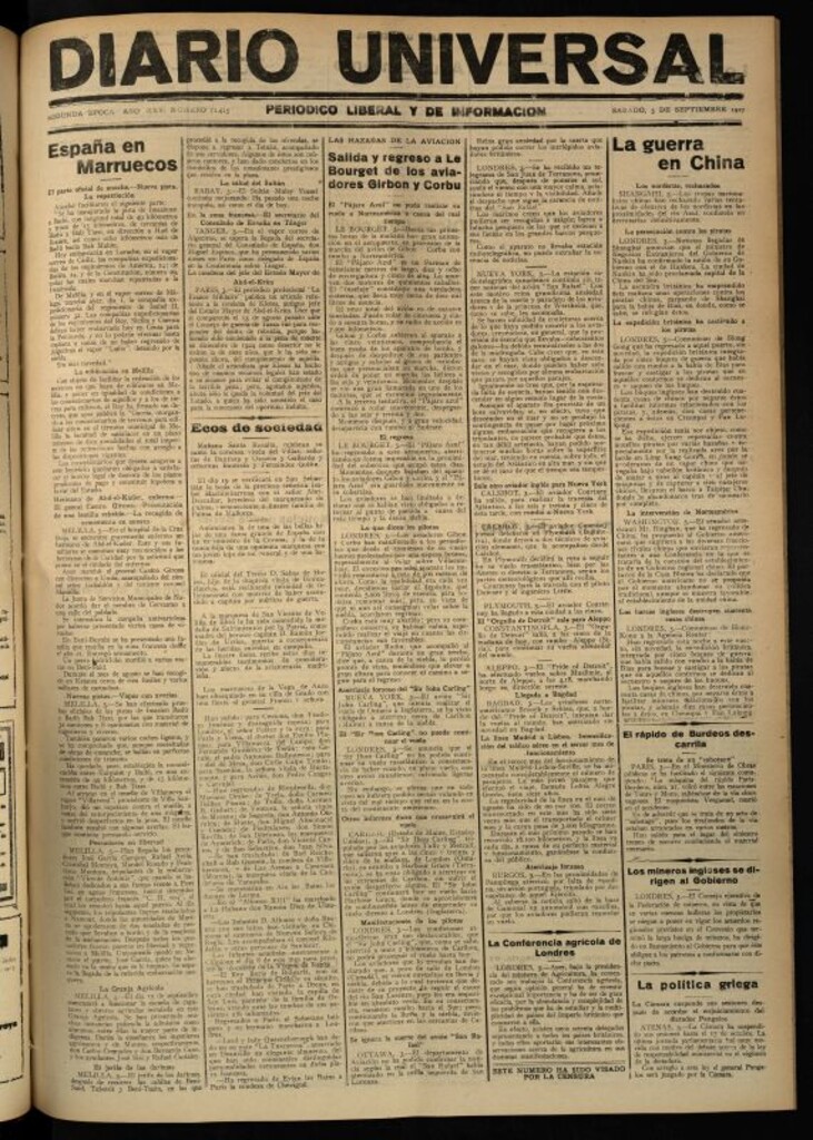 Miniatura de Diario Universal del 3 de septiembre de 1927