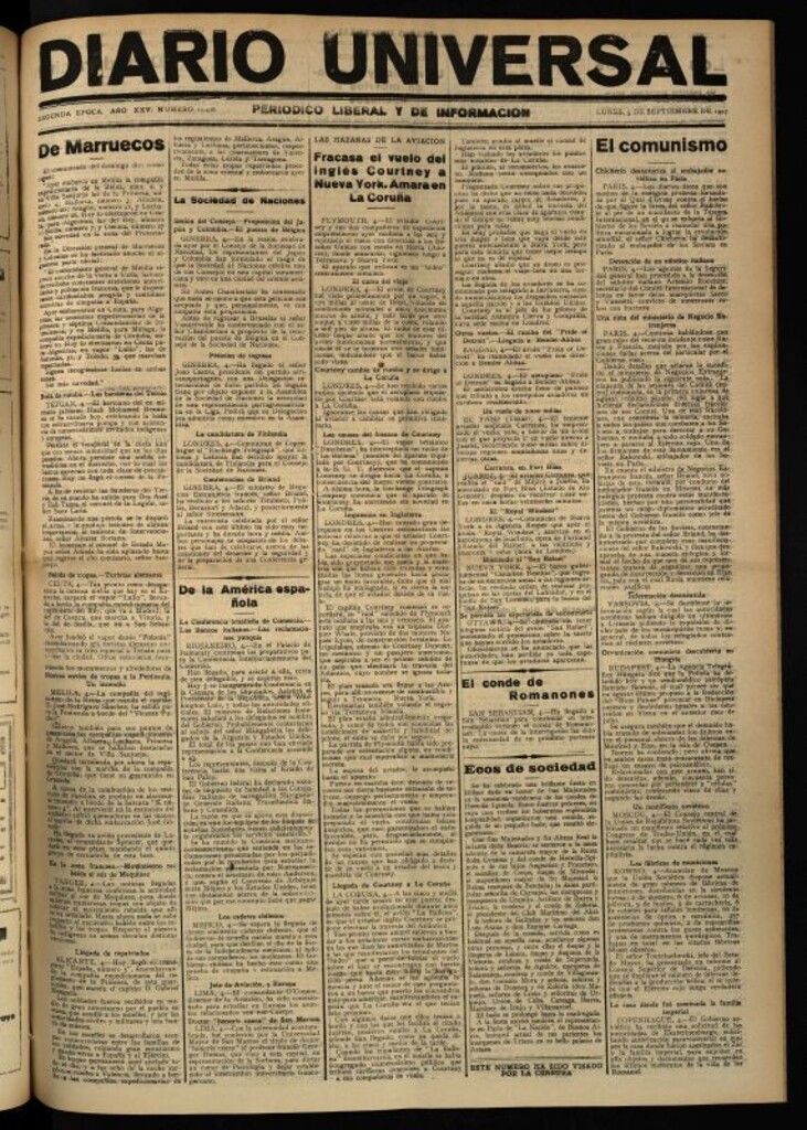 Miniatura de Diario Universal del 5 de septiembre de 1927