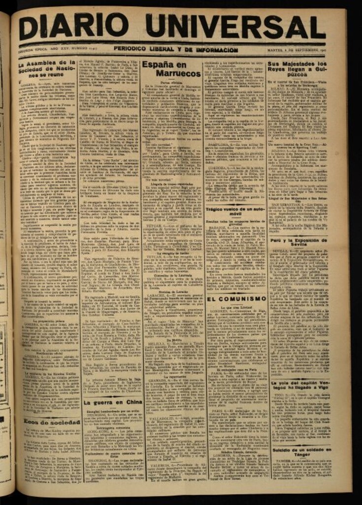 Miniatura de Diario Universal del 6 de septiembre de 1927