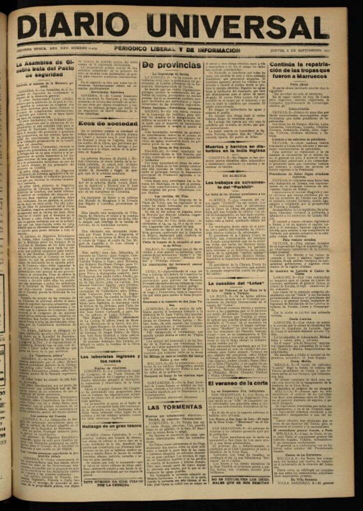 Miniatura de Diario Universal del 8 de septiembre de 1927