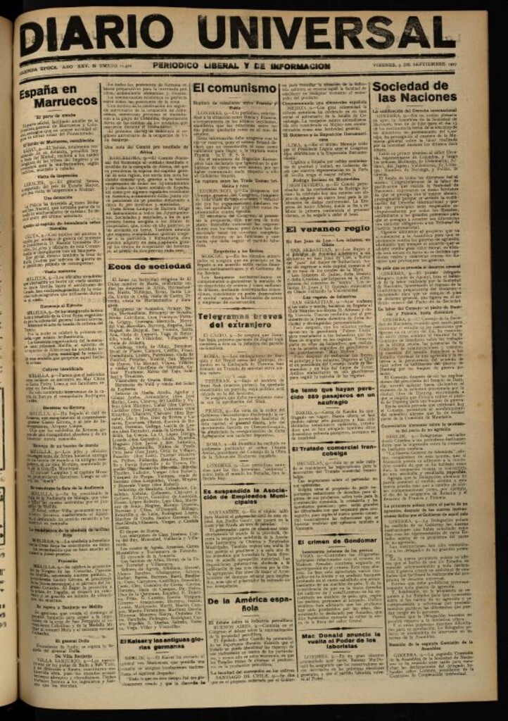 Miniatura de Diario Universal del 9 de septiembre de 1927