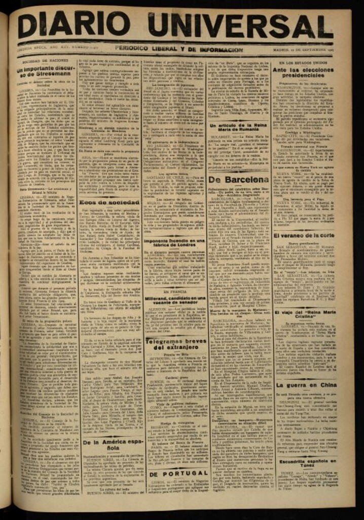 Miniatura de Diario Universal del 10 de septiembre de 1927