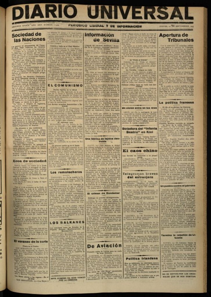 Miniatura de Diario Universal del 15 de septiembre de 1927