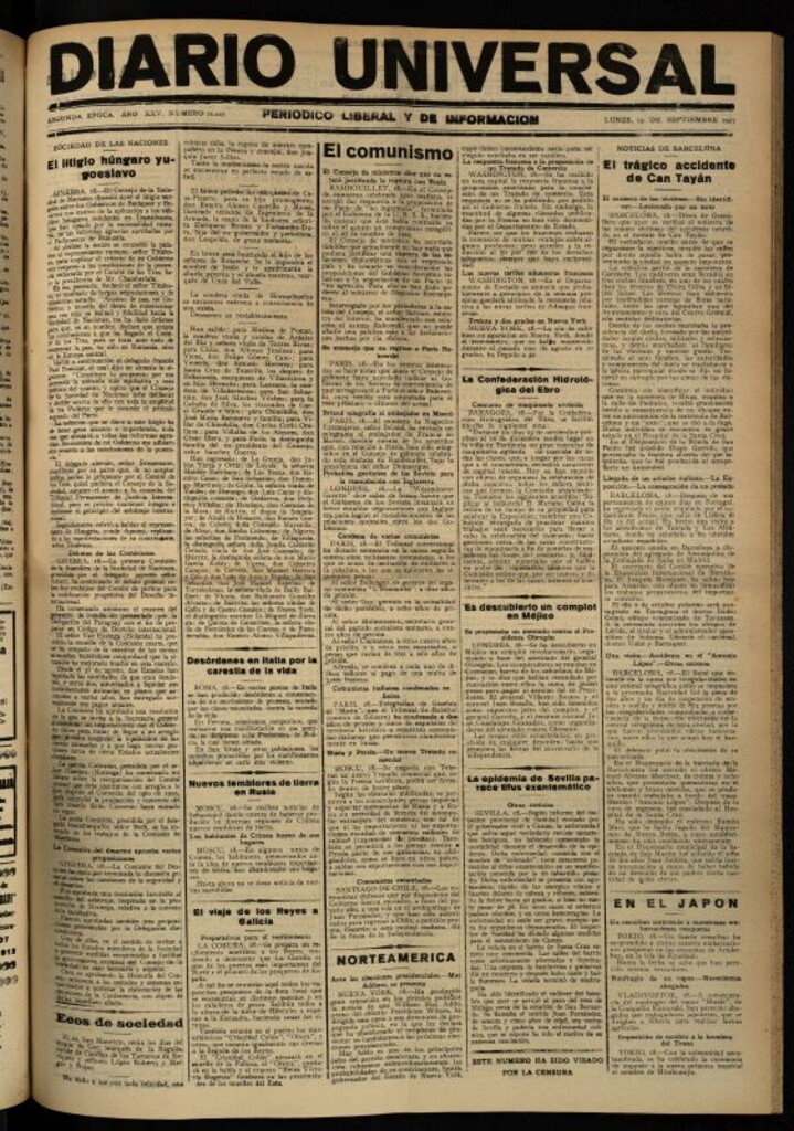 Miniatura de Diario Universal del 19 de septiembre de 1927