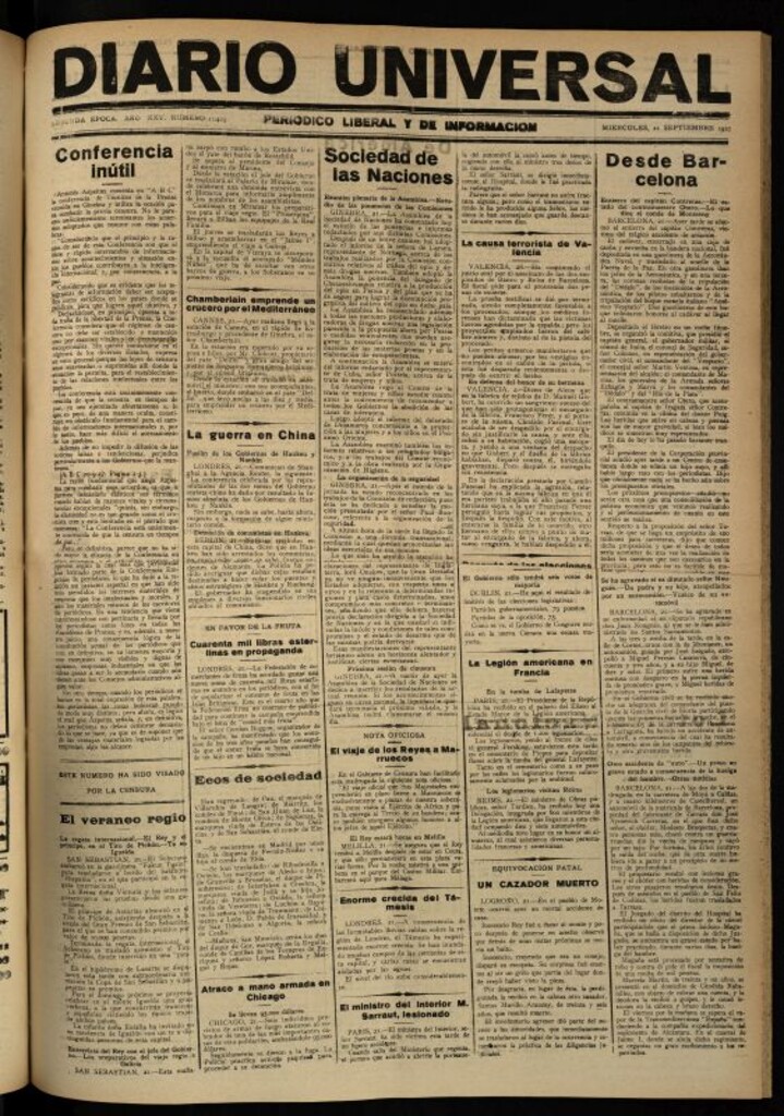 Miniatura de Diario Universal del 21 de septiembre de 1927