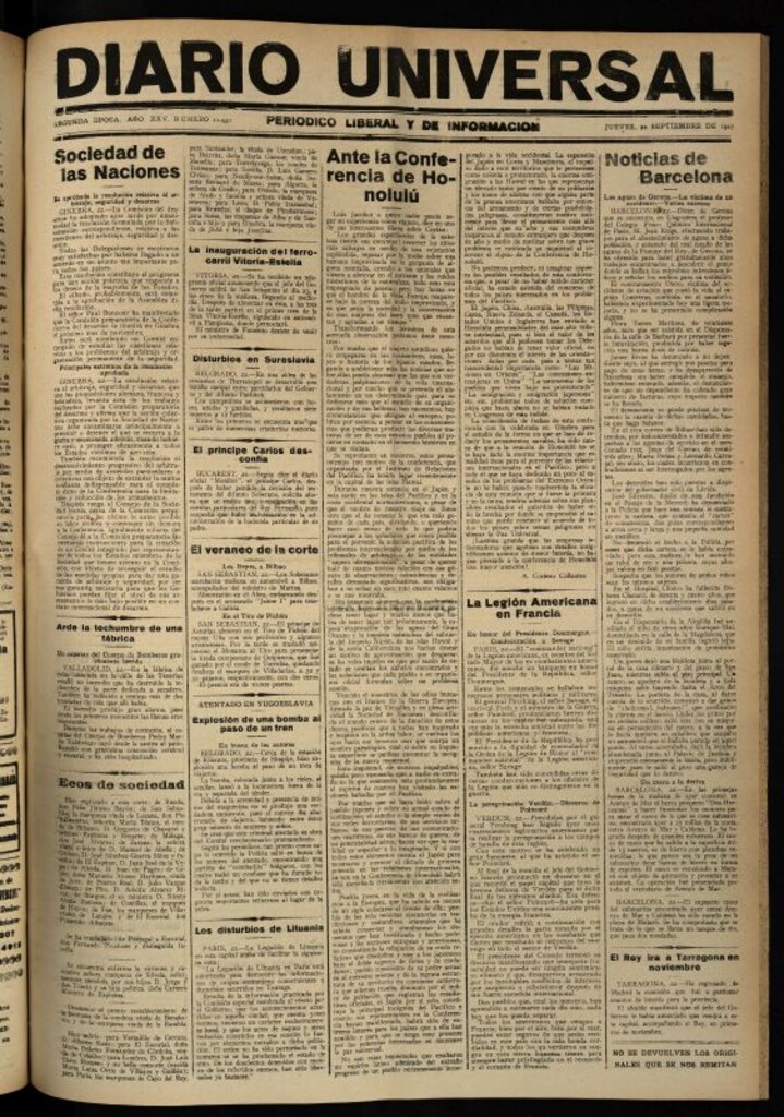 Miniatura de Diario Universal del 22 de septiembre de 1927