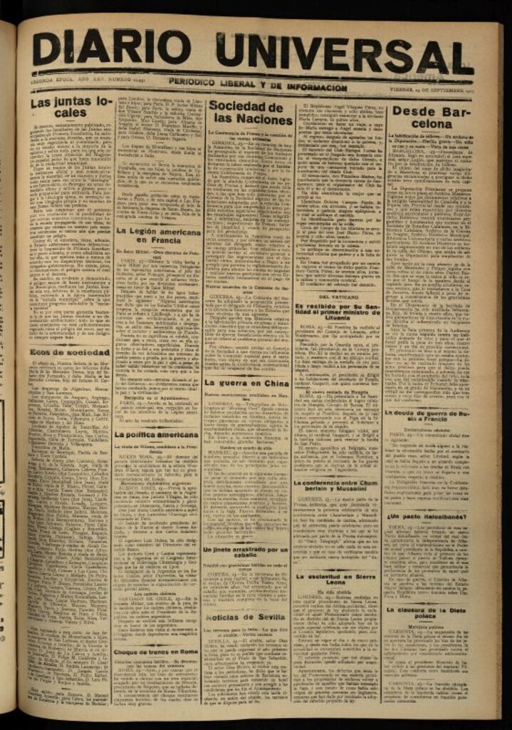 Miniatura de Diario Universal del 23 de septiembre de 1927