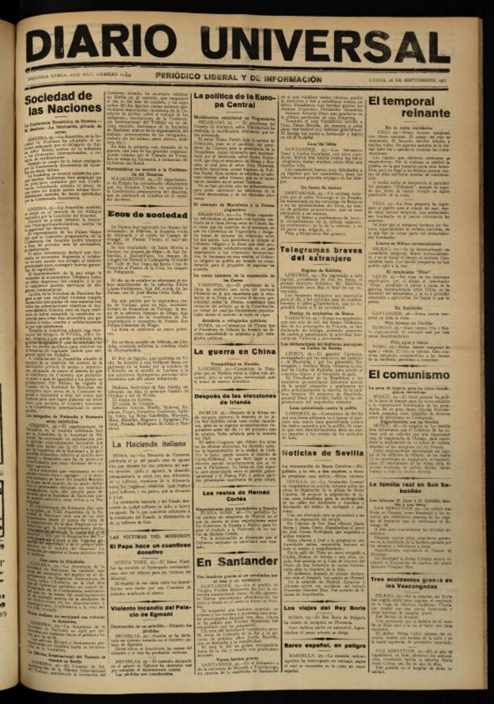 Miniatura de Diario Universal del 26 de septiembre de 1927