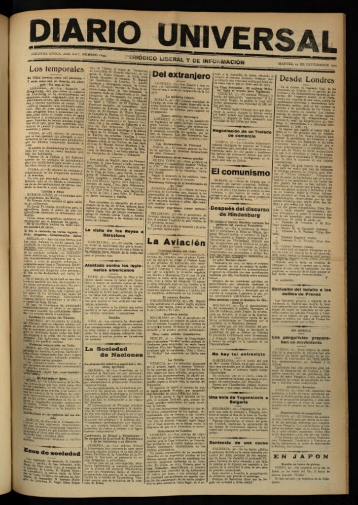 Miniatura de Diario Universal del 27 de septiembre de 1927