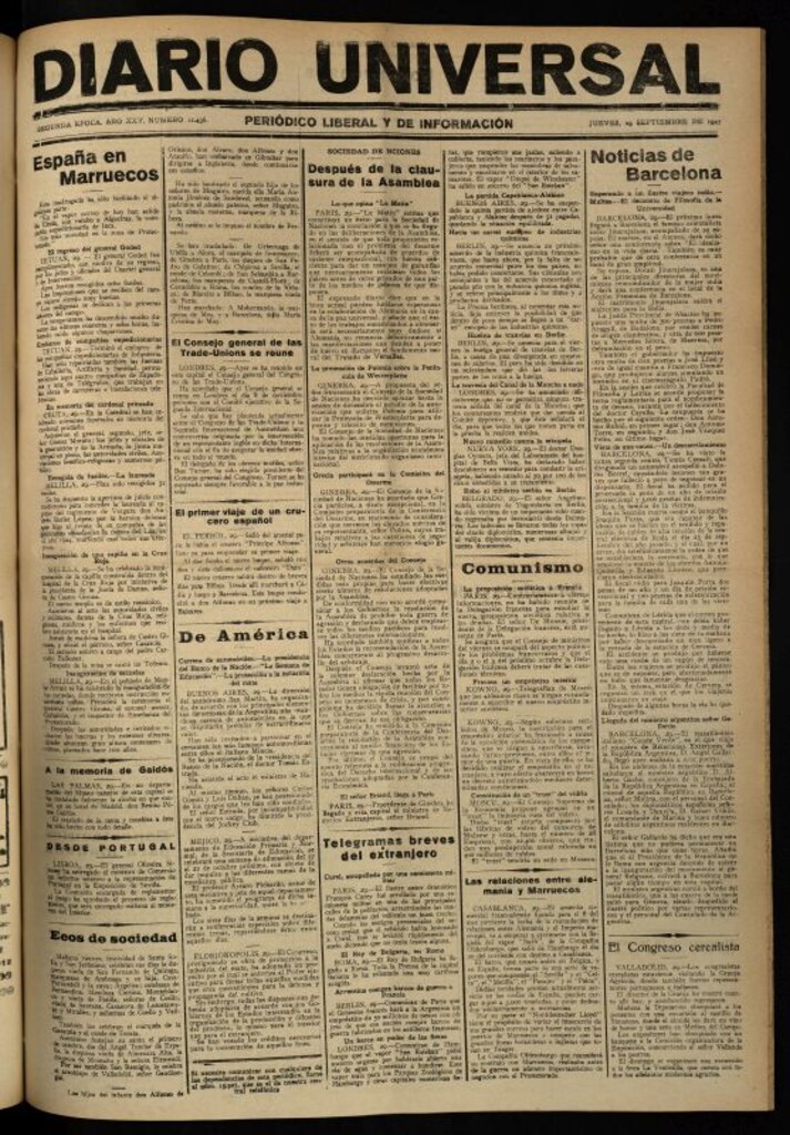 Miniatura de Diario Universal del 29 de septiembre de 1927