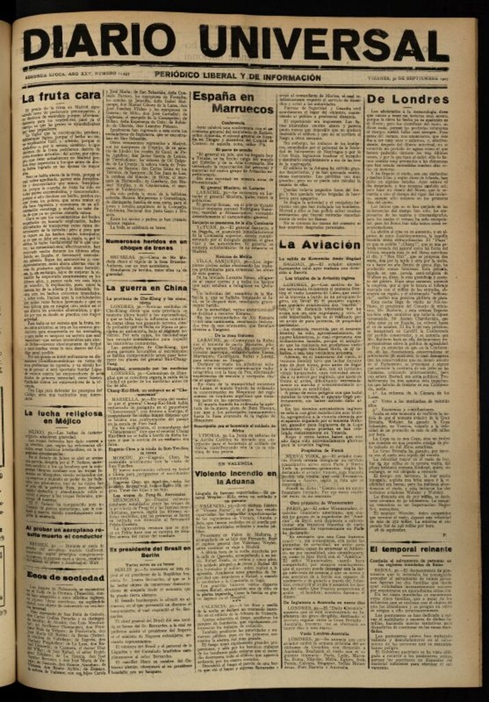 Miniatura de Diario Universal del 30 de septiembre de 1927