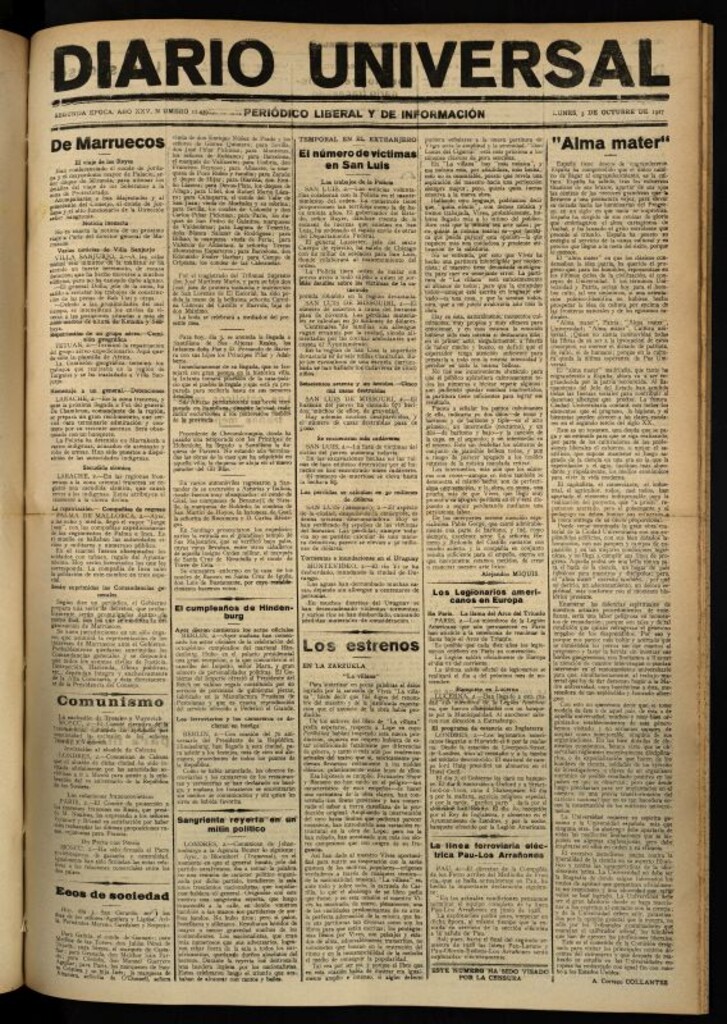 Miniatura de Diario Universal del 3 de octubre de 1927