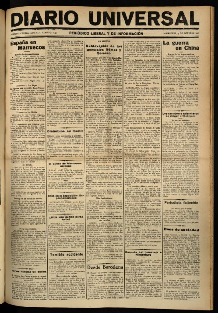 Miniatura de Diario Universal del 5 de octubre de 1927