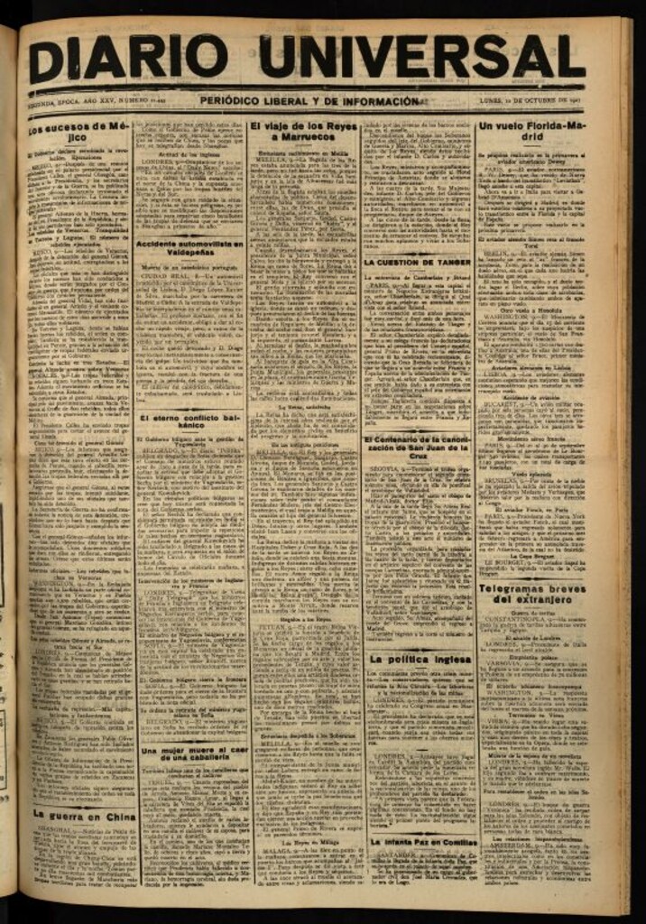 Miniatura de Diario Universal del 10 de octubre de 1927