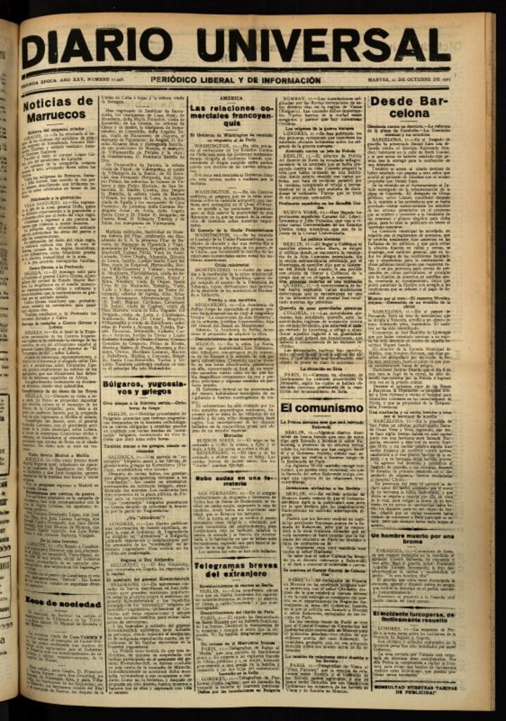 Miniatura de Diario Universal del 11 de octubre de 1927