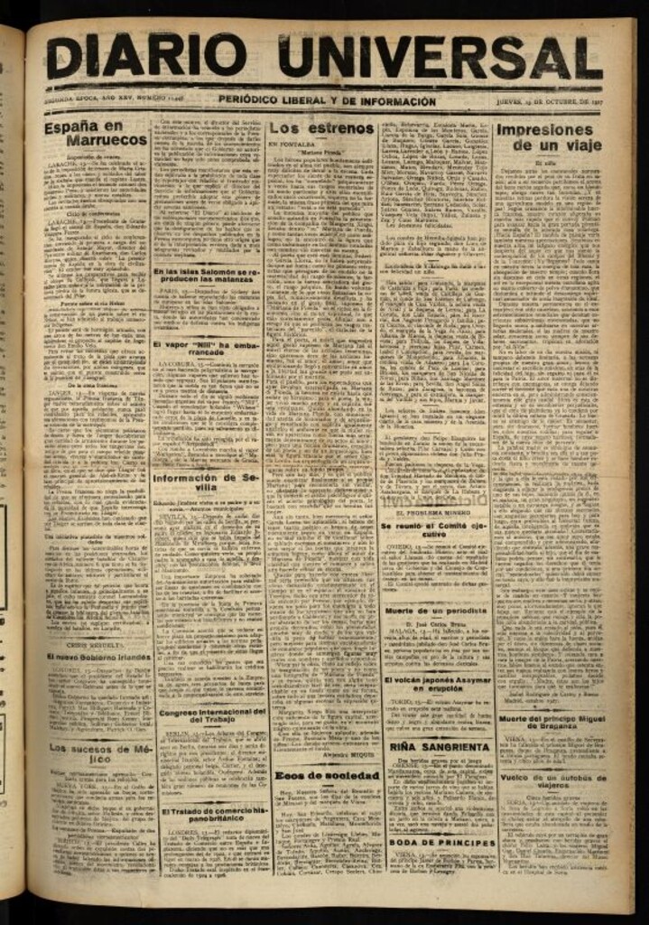 Miniatura de Diario Universal del 13 de octubre de 1927
