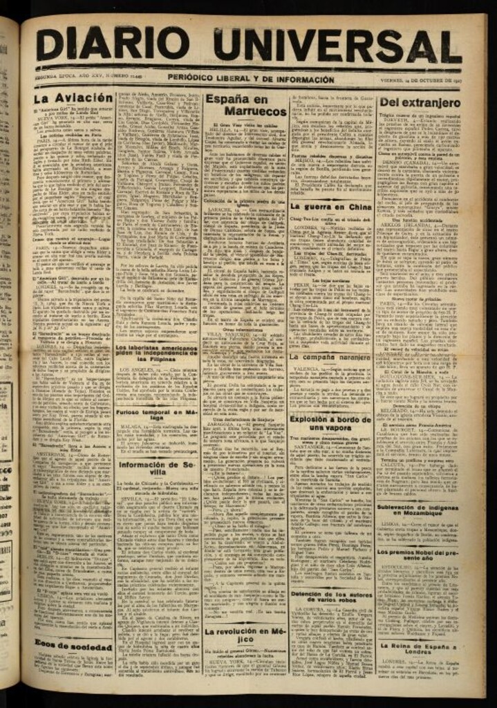 Miniatura de Diario Universal del 14 de octubre de 1927