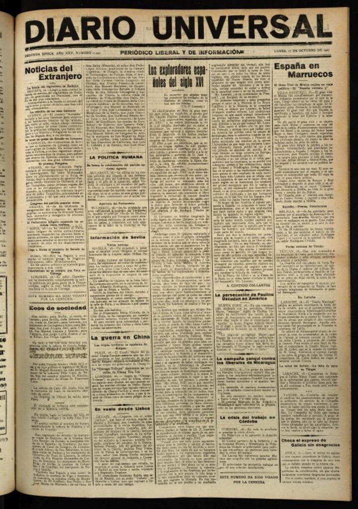 Miniatura de Diario Universal del 17 de octubre de 1927