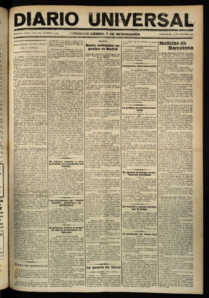 Miniatura de Diario Universal del 19 de octubre de 1927