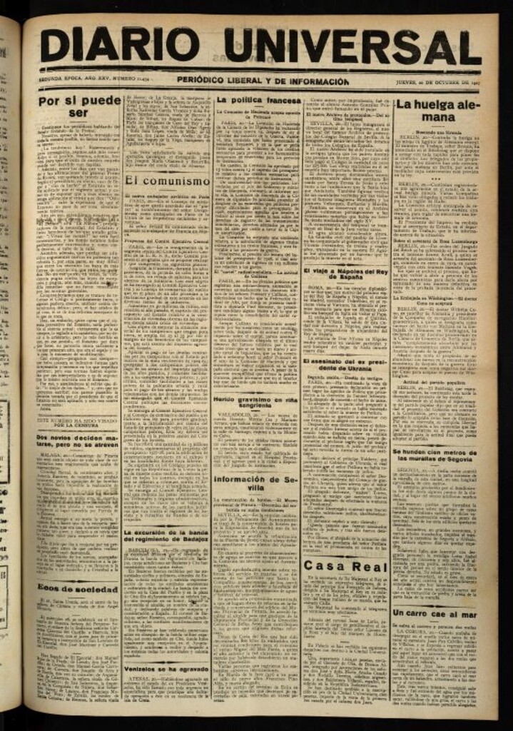Miniatura de Diario Universal del 20 de octubre de 1927
