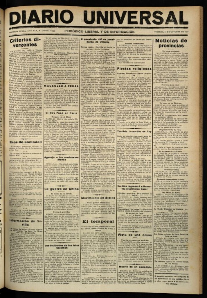 Miniatura de Diario Universal del 21 de octubre de 1927