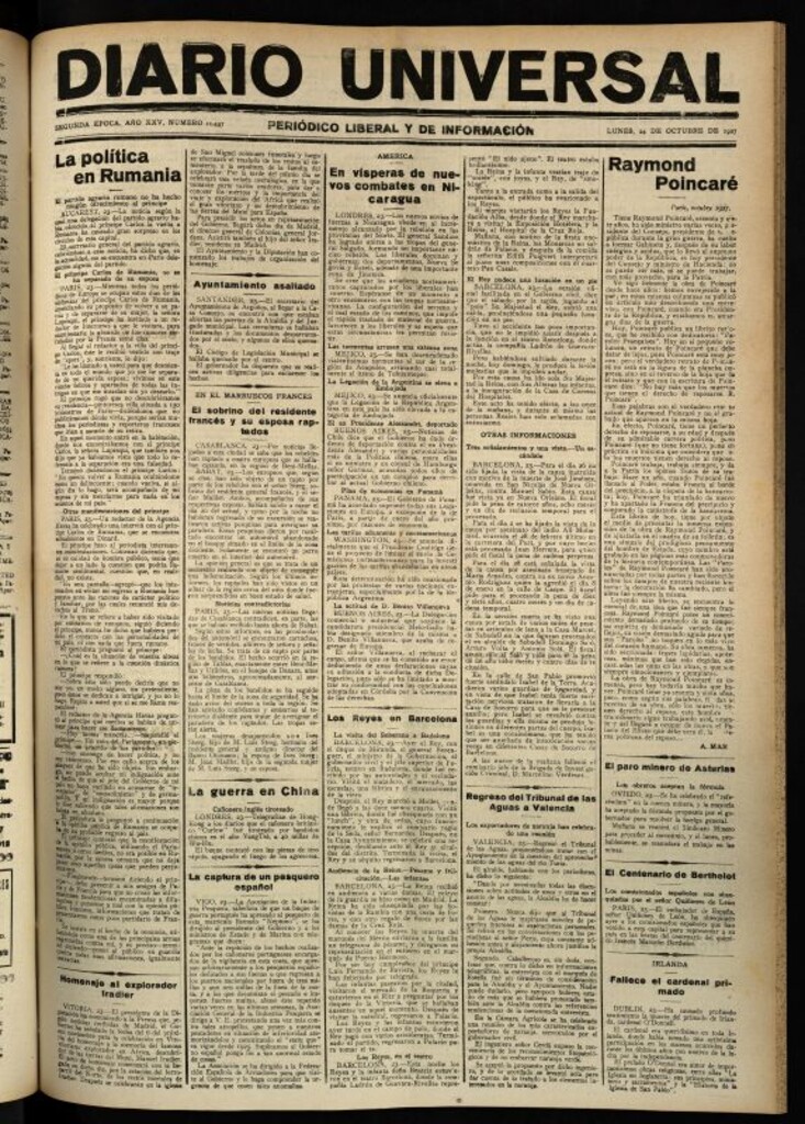 Miniatura de Diario Universal del 24 de octubre de 1927