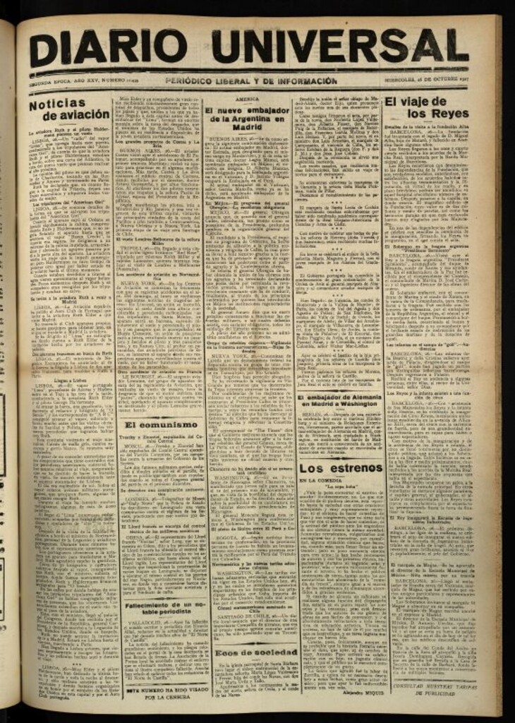 Miniatura de Diario Universal del 26 de octubre de 1927