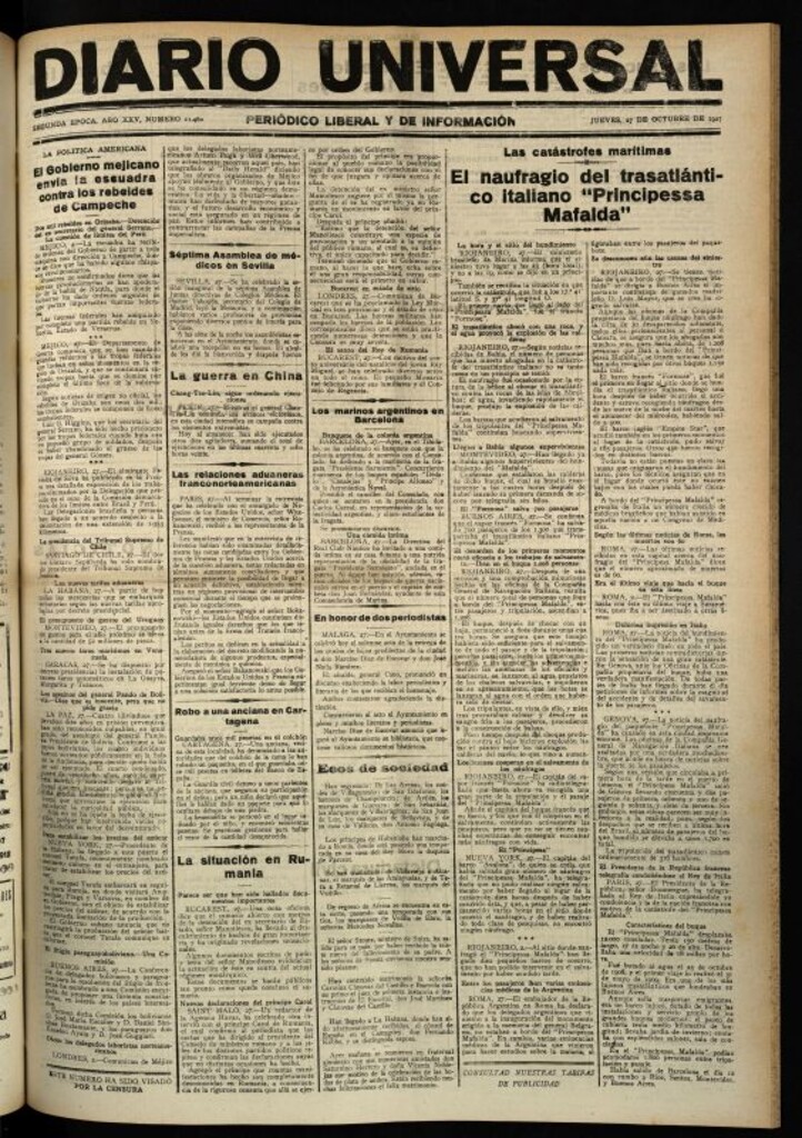 Miniatura de Diario Universal del 27 de octubre de 1927