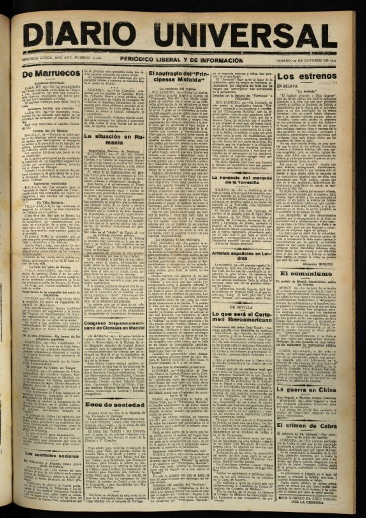 Miniatura de Diario Universal del 29 de octubre de 1927