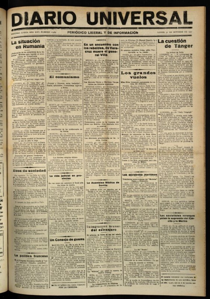 Miniatura de Diario Universal del 31 de octubre de 1927