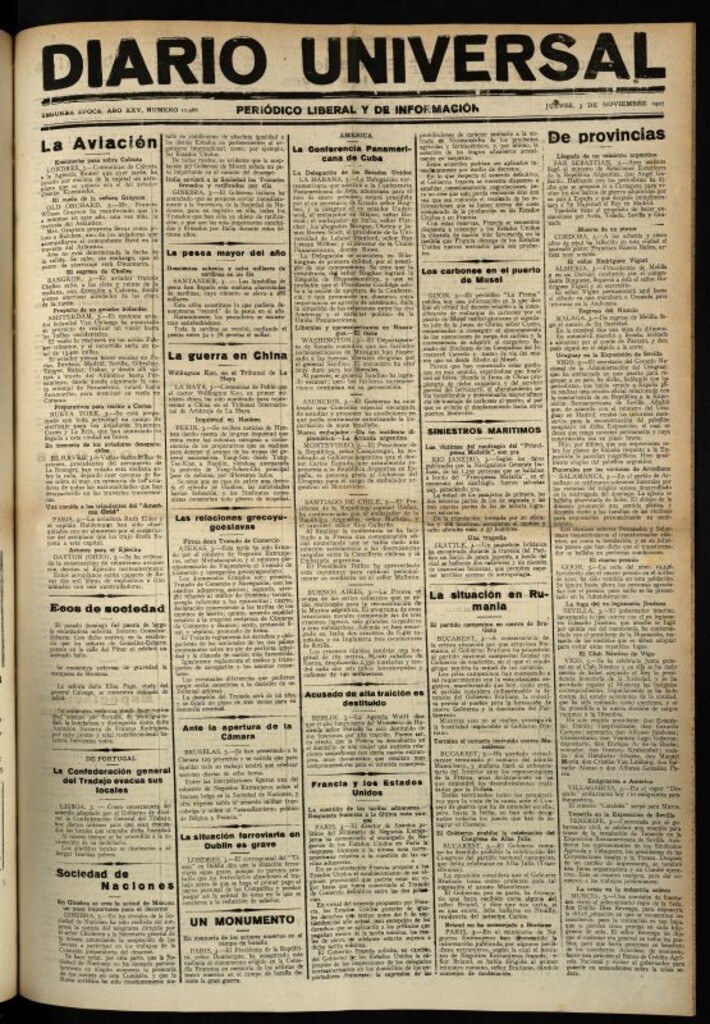Miniatura de Diario Universal del 3 de noviembre de 1927