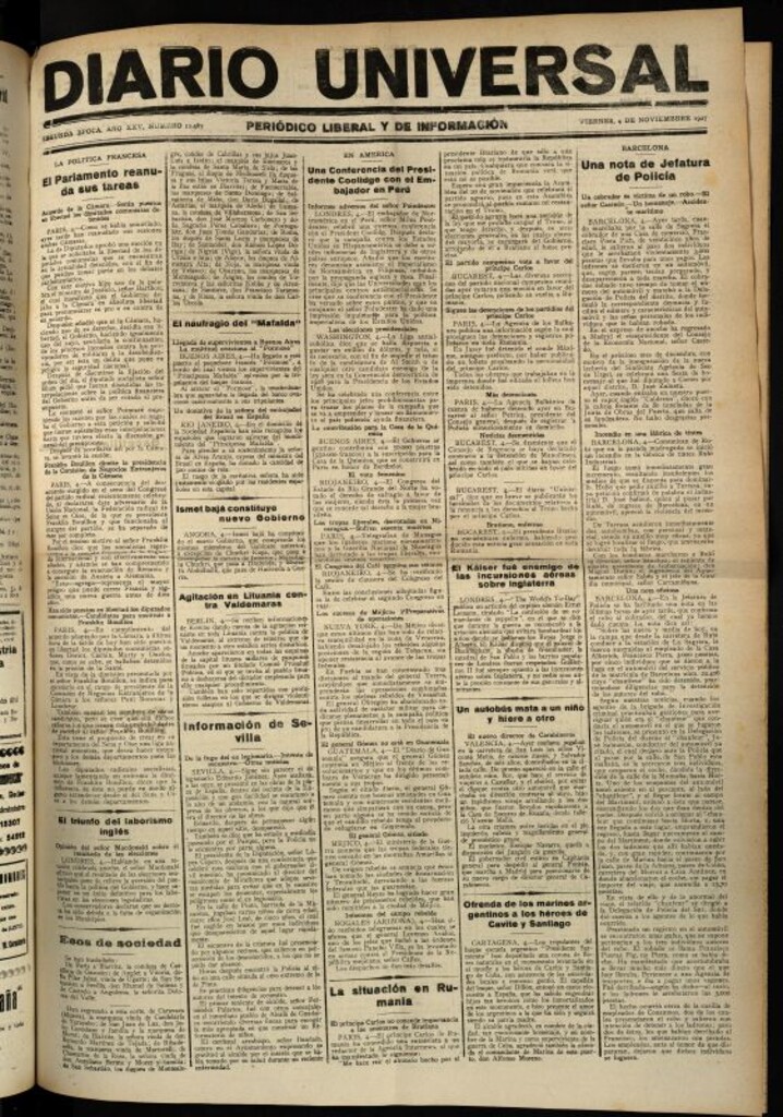 Miniatura de Diario Universal del 4 de noviembre de 1927