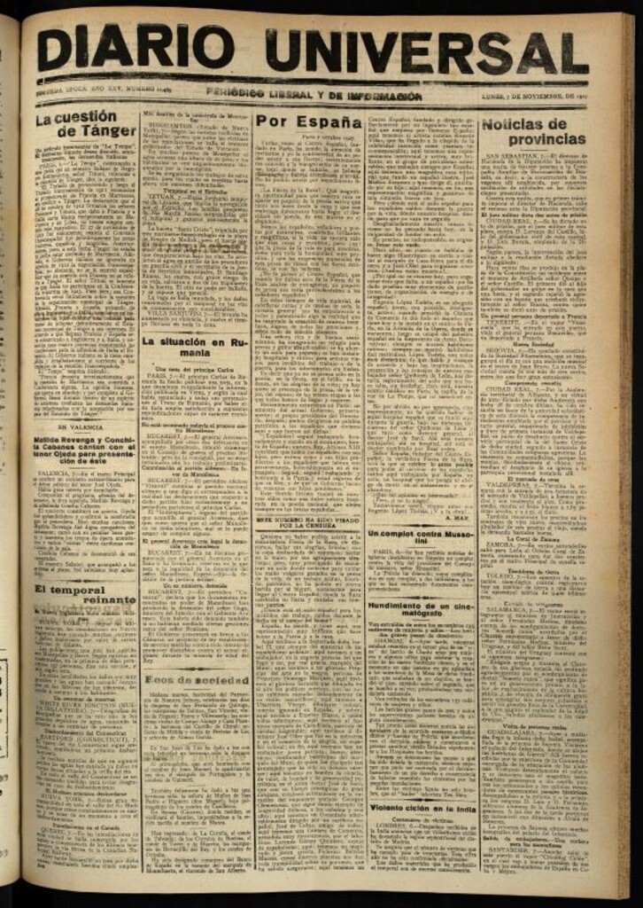 Miniatura de Diario Universal del 7 de noviembre de 1927
