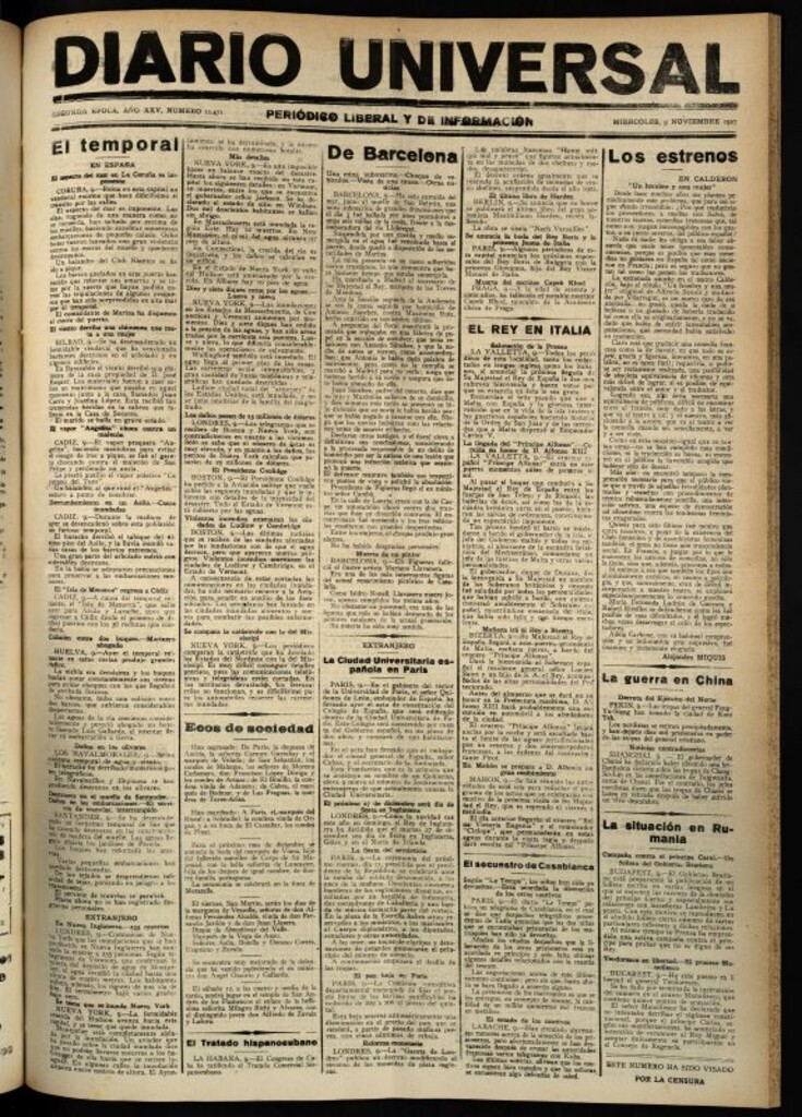 Miniatura de Diario Universal del 9 de noviembre de 1927