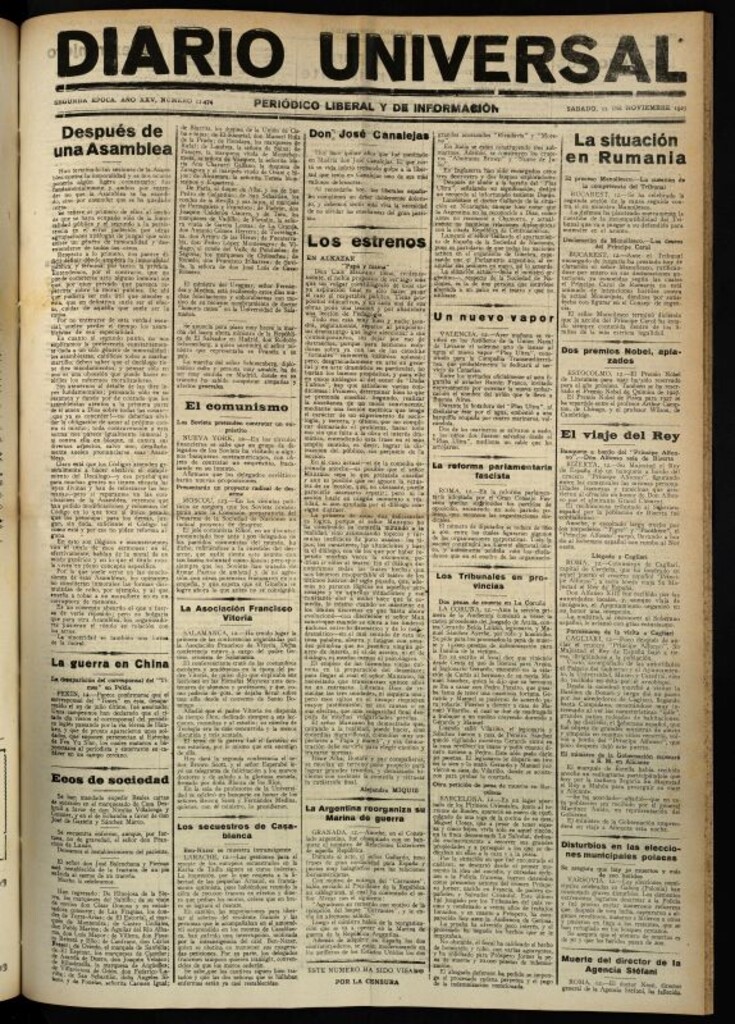 Miniatura de Diario Universal del 12 de noviembre de 1927