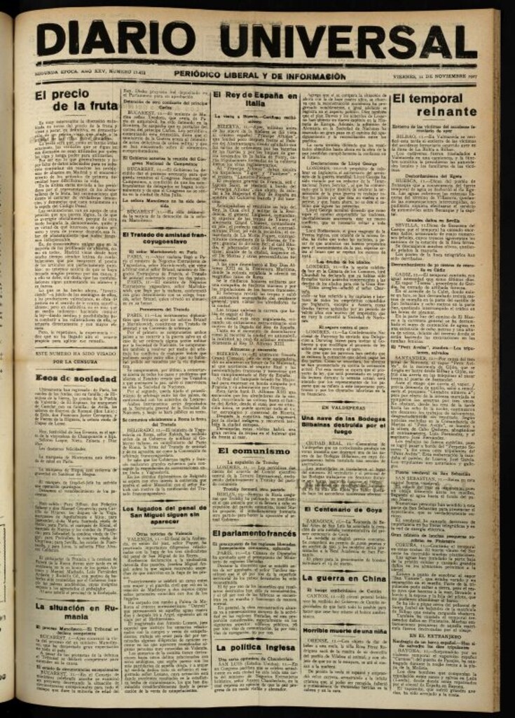 Miniatura de Diario Universal del 11 de noviembre de 1927