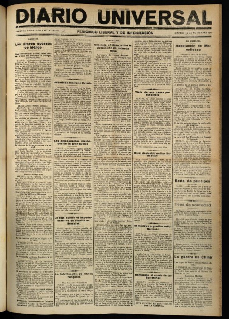 Miniatura de Diario Universal del 15 de noviembre de 1927