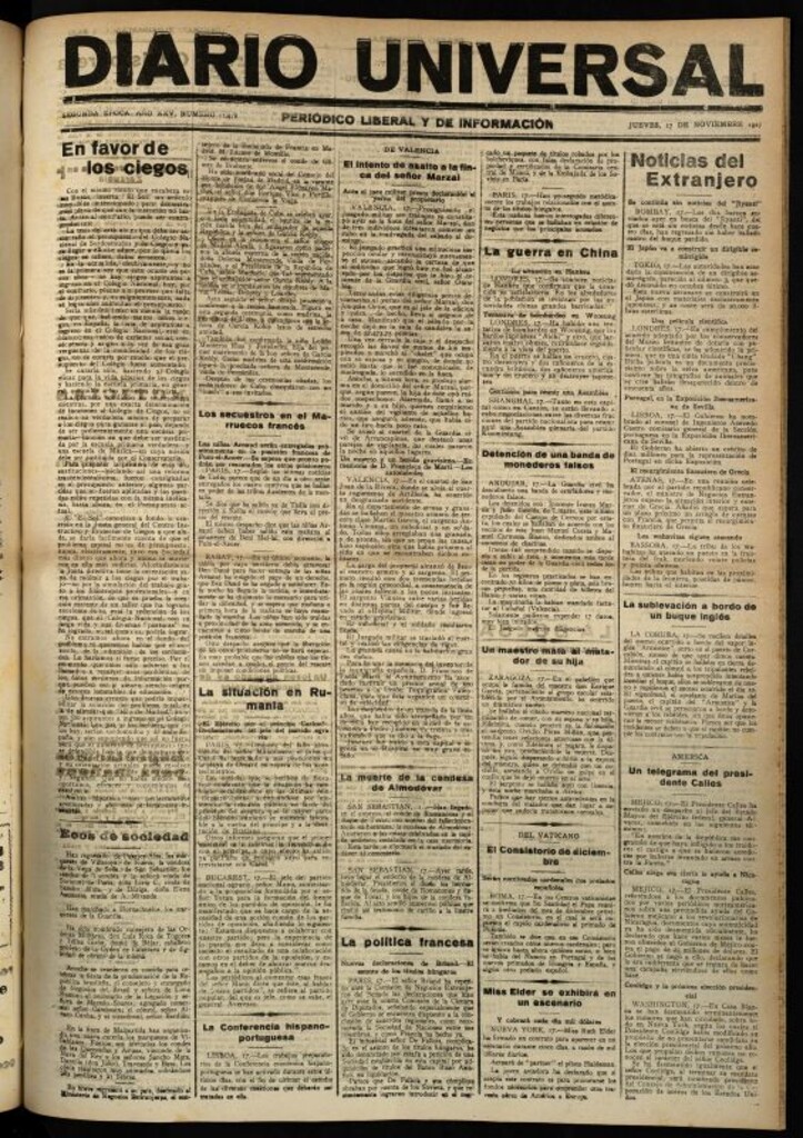 Miniatura de Diario Universal del 17 de noviembre de 1927