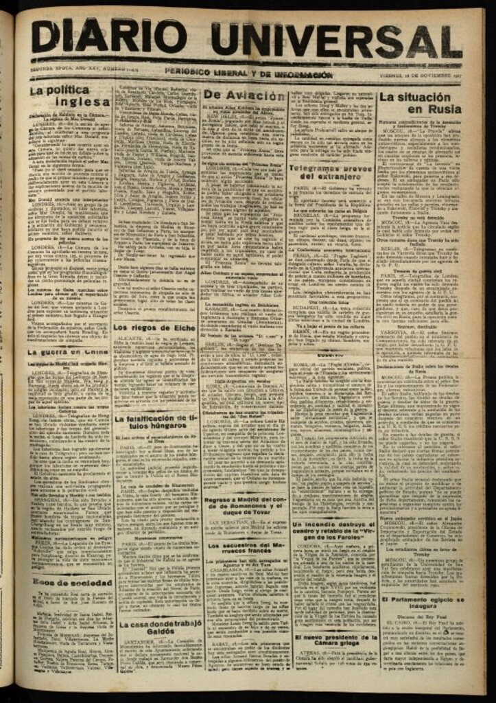 Miniatura de Diario Universal del 18 de noviembre de 1927