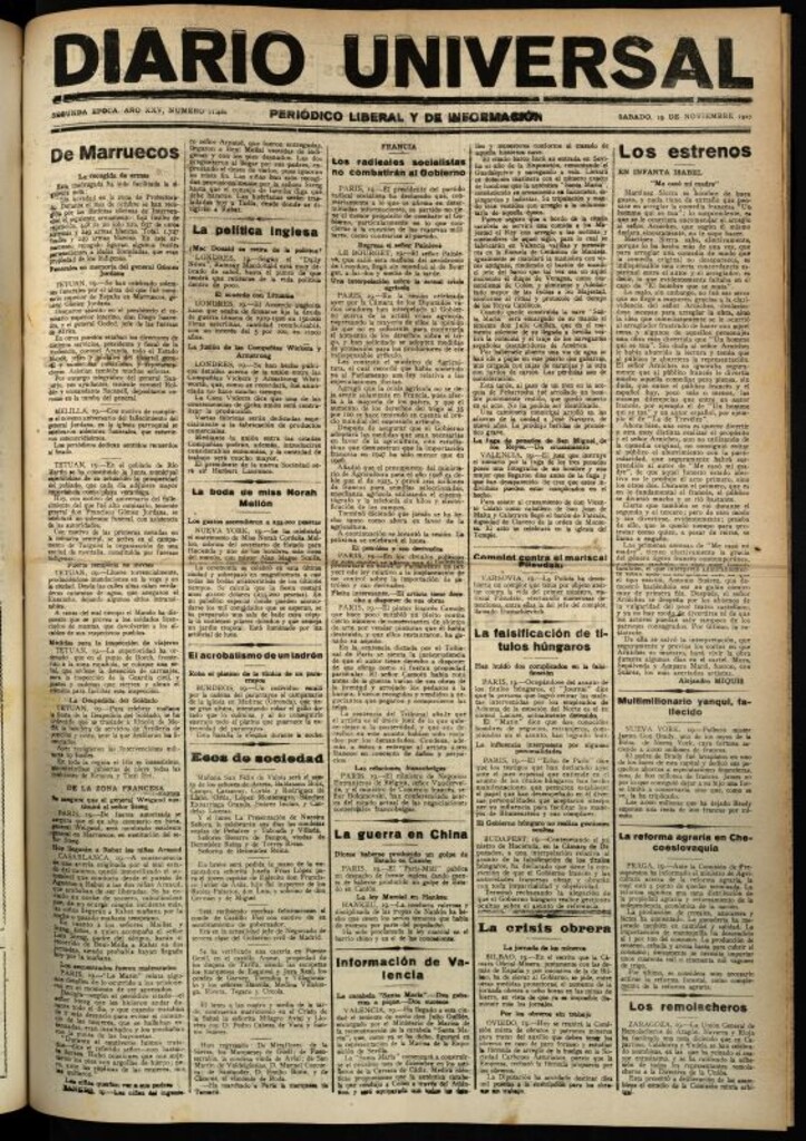 Miniatura de Diario Universal del 19 de noviembre de 1927