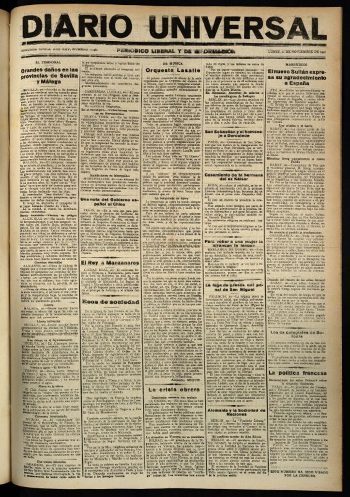 Miniatura de Diario Universal del 21 de noviembre de 1927