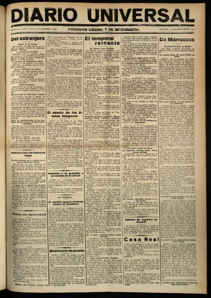 Miniatura de Diario Universal del 22 de noviembre de 1927