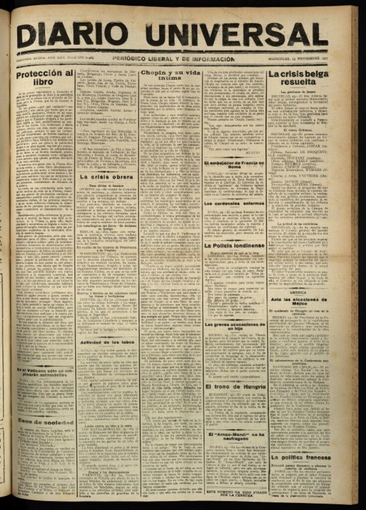 Miniatura de Diario Universal del 23 de noviembre de 1927