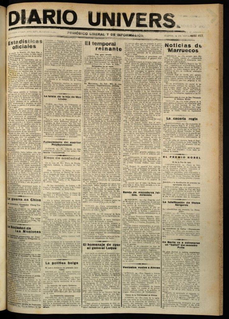 Miniatura de Diario Universal del 24 de noviembre de 1927