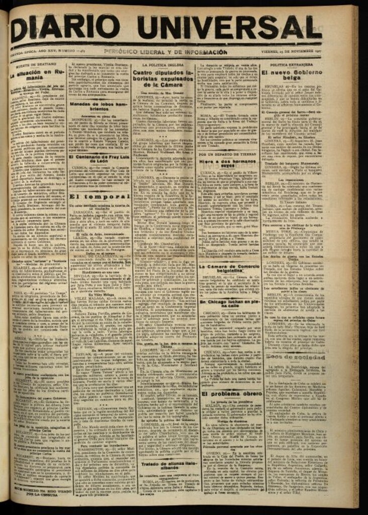 Miniatura de Diario Universal del 25 de noviembre de 1927