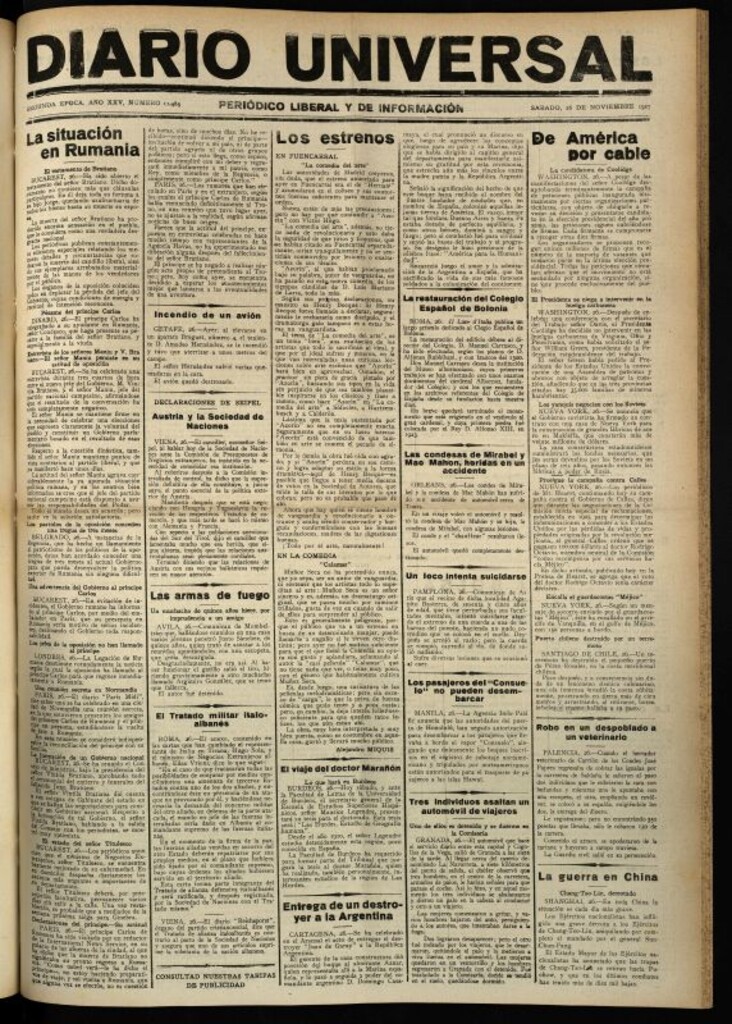 Miniatura de Diario Universal del 26 de noviembre de 1927